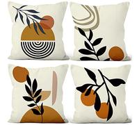 Aoihrraan Fodere per Cuscini Set di 4, Cuscino Da Tiro Minimalista Astratto Copre Foglie Nere Di Sole E Luna Morbido Peluche Corto Quadrato Federa per Divano Camera da Letto Sedia Casa Decoro 50x50cm