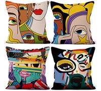 Aoihrraan Fodere per Cuscini Set di 4, Divertente Graffiti Throw Pillow Covers Donna Multicolore Face Eyes Morbido Peluche Corto Quadrato Federa per Divano Camera da Letto Sedia Casa Decoro 50x50cm