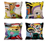 Aoihrraan Fodere per Cuscini, Set di 4 Fronte Divertente Dei Graffiti Astratti Federa Quadrata Lino Copricuscino Tiro Con Cerniera Invisibile per Divano Auto Giardino All'aperto Divano Letto 46x46cm