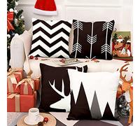 Aoihrraan Fodere per Cuscini Set di 4, Geometrici In Bianco E Nero Freccia Di Cervo Minimalista Morbido Peluche Corto Quadrato Federa per Divano Camera da Letto Auto Sedia Casa Decoro 40x40cm