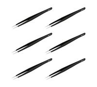 Aoje-Link ESD-11 - Pinzette professionali anti-statica, punta fine non magnetica, con rivestimento in plastica in acciaio inox, lunghezza totale 142 mm, nero, 6 pezzi