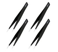 Aoje-Link ESD-16 - Pinzette professionali con tecnologia di precisione antistatica, punta dritta non magnetica, rivestimento in plastica in acciaio inox, lunghezza intera 125 mm, nero, 4 pezzi