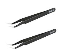 Aoje-Link ESD-17 - Pinzette professionali antistatico con tecnologia di precisione, punta fine non magnetica, con rivestimento in plastica in acciaio inox, lunghezza totale 125 mm, nero, 2 pezzi