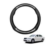 Aojiek Forma Rotonda in Coprivolante Auto Pelle Microfibra Fibra di Carbonio per Octavia A5 2005-2012 Traspirante e Antiscivolo Copertura di Volante Protezione per Volante Auto,Black