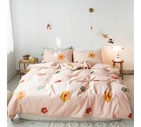 AOJIM Set copripiumino in puro cotone resistente al colore, per letto matrimoniale, stampa floreale, per ragazze e donne, biancheria da letto chic con fiori, 3 pezzi, 1 morbido copripiumino
