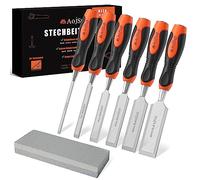 AojSup Set di Scalpelli per Legno 6 Pezzi, Set Scalpelli per Legno (6, 12, 19, 25, 32, 38mm) con Cote, Scalpelli per Legno Professionale con Angolo da 25°, per Intaglio del Legno, Carpenteria