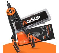 AojSup Strumento per Rivettare, 14" Rivettatrice per Inserti Flettati, Rivettatrice Professionale a Doppia Impugnatura Kit Pistola a Rivetti con 7 Pz Mandrini Metrici e 110 Pz Rivetti Dadi M3 - M12