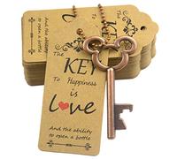 Aokbean 52 apribottiglie a forma di chiave a forma di scheletro, stile vintage, per bomboniere, bomboniere, ospiti, souvenir, set regalo con cartellino di ringraziamento e portachiavi (rame antico)