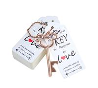 Aokbean 52 apribottiglie con chiave a scheletro vintage con etichetta di ringraziamento e portachiavi per feste di nozze, bomboniere, kit souvenir per ospiti (oro rosa)