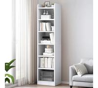 AOKID Libreria stretta, mensola angolare, moderna libreria angolare a 6 ripiani, bianca con contenitore, libreria angolare autoportante, ripiani aperti in legno per soggiorno, casa, ufficio, bianco