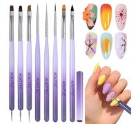 Aokitec 8 pennelli unghie gel: spazzolino per unghie in gel, spazzolino per disegno unghie, spazzolino per unghie in gel di poliestere, pennelli nail art adatto alle donne per fare da sé le unghie