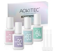 Aokitec Dipping Powder Liquid Set, 4 * 10ml, Dip Base Top Coat Activator & Brush Saver con spazzole di ricambio per Dipping Acrylic Powder, Dip Powder Nail Kit, Unghie fai da te