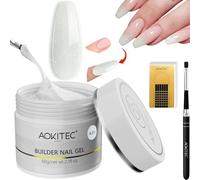 Aokitec Nail Builder Gel - Gel UV rigido glitterato bianco da 60 g con 100 forme per unghie e pennello per riparare e rinforzare le unghie rotte, set per manicure per uso domestico
