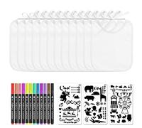 AOKITO 12 Pezzi Bavaglini per Dipingere Bambini, con 12 Pennarelli Colorati per Tessuti e 3 Stencil per Pittura, Bavaglini per Neonati Impermeabili, Regalo per Festa Babyshower Fai da Te (22 x 18 cm)