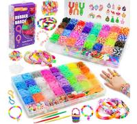 AOKITO 5000+ Elastique Bracelet Kit, 64 Couleurs Bricolage Élastique Loom Bands Kit pour Enfant avec Pendentifs, Clips, Perles, Boîte de Rangement, pour Fille Garçon Enfants