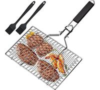 AOKITO Cestino per barbecue, in acciaio inox, pieghevole, portatile, accessorio antiruggine, per pesce e verdure, con custodia Oxford e 2 spazzole in silicone