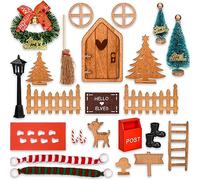 AOKITO Porta Elfo Natale Kit, Porticina Elfo Natale Legno Accessori, Porta Elfo Magica con Ghirlanda di Natale, Mini Albero Natale, Scopa, Stivali, Scala, Decorazioni Natalizie Regali per Bambini Set