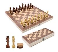 AOKITO Scacchiera in Legno, Scacchi 3 in 1, Portatile, Scacchiera Pieghevole, Scacchi Per Attività Familiari Di Festa, Scacchi Da Viaggio, Set Di Scacchi Per Bambini (29x29x2cm)