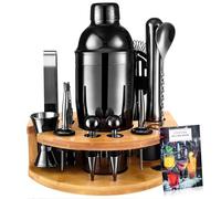 AOKITO Set Cocktail, Kit Cocktail Professionale in Acciaio Inossidabile da 12 Pezzi, Shaker da 750 ml, Kit Barman con Supporto in Legno per La Casa o il Bar, Libro da Cocktail
