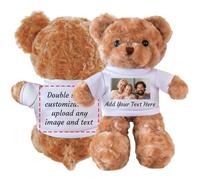 Aokizkdzsw Maglietta personalizzata e cuscino a forma di orsacchiotto con foto e testo per compleanni, Natale e festività (Brown-Pillow)