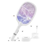 AOKKR Racchetta Zanzare Elettrica Ricaricabile 4000V, Paletta Mosche con LED Viola, Batteria 1800mAh, Base di Ricarica USB, Griglia a 3 Strati, per Casa, Cucina, Giardino, Interni ed Esterni