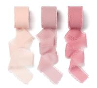 AOKSUNOVA Nastro in Chiffon Rosa 2,5 cm x 18,9 m per Regali | Nastro chiffon morbido e leggero, 3 rotoli, adatto per confezioni regalo, matrimoni, bouquet e decorazioni