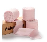 AOKSUNOVA Nastro regalo da 3,8 cm Nastro in cotone rosa Nastro in cotone con fiocco Nastro da sposa in tessuto largo con frange