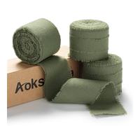 AOKSUNOVA Nastro Regalo di Cotone Verde Oliva 3,8 cm - Largo Nastro da Sposa Con Frange in Tessuto