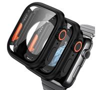 AOKUTDA 2 Pezzi Duro Cover per Apple Watch Serie 6/5/4/SE 44mm (L'aspetto Sembra Ultra e Ultra2) 360°Vetro Antigraffio Copertura Protettiv Copertura Posteriore,per Apple Watch 6 44mm,Nero
