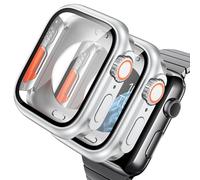 AOKUTDA 2 Pezzi Duro Cover per Apple Watch Serie 6/5/4/SE 44mm (L'aspetto Sembra Ultra e Ultra2) 360°Vetro Antigraffio Copertura Protettiv Copertura Posteriore,per Apple Watch 6 44mm,Argentato