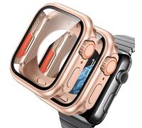 AOKUTDA 2 Pezzi Duro Cover per Apple Watch Serie 9/8/7 41mm (L'aspetto Sembra Ultra e Ultra2) 360°Vetro Antigraffio Copertura Protettiv Copertura Posteriore,per Apple Watch 9 41mm,Oro Rosa