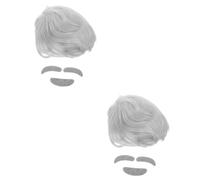 AOKWAWALIY 5 Set Parrucca Barba Dress Up Uomo Parrucche Età Uomo Costume Per Costume Unisex Parrucca Per Cosplay Partito Professore Costume Scienziato Sopracciglia, bianco, 2 pezzi,