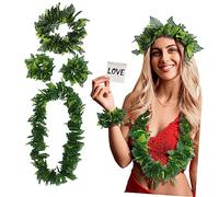 AOKWAWALIY Ghirlande per feste hawaiane verdi, 4 pezzi, foglie artificiali, fascia per capelli realistica, collare, bracciale, ghirlanda di seta hawaiana, per vacanze, matrimoni, spiaggia