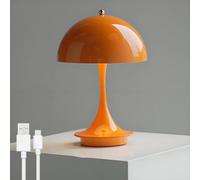 AoLa Lampada a fungo LED Lampada da tavolo a batteria Dimmerabile wireless con controllo touch Lampada da tavolo ricaricabile tramite USB Lampada a fungo arancione Lampada da comodino