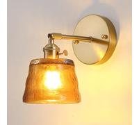 AoLa Lampada da parete E27 Vintage, Luce da parete orientabile a 90° con interruttore interno Illuminazione da parete dorata con paralume in vetro martellato Lampada da comodino da parete (ambra)