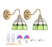 AoLa Lampada da parete retrò Luce da parete a batteria ricaricabile per interni Applique dimmerabile con telecomando RGB 12 colori ricaricabile in stile Tiffany Decorazione da parete con timer,2 Stück