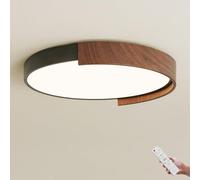 AoLa Lampada da soffitto a LED dimmerabile con telecomando Lampada da soffitto moderna rotonda in metallo nero con finitura noce Lampada da soggiorno Paralume in acrilico altamente trasparente,40CM