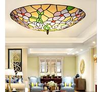 AoLa Lampada da soffitto Tiffany vintage E27 lampada da soffitto rotonda in stile Tiffany lampada da soggiorno in stile barocco paralume in vetro artistico motivo floreale realizzato a mano,50CM
