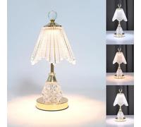 AoLa Lampada da tavolo in cristallo con batteria ricaricabile Lampada da tavolo senza fili Lampada LED dimmerabile con comando touch con paralume in vetro trasparente Lampada da comodino