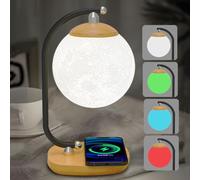 AoLa Lampada da tavolo LED 3D a forma di luna con funzione di ricarica Lampada da comodino touch per interni 4 colori Sfera moderna con caricatore wireless e ricarica USB Lampada da tavolo