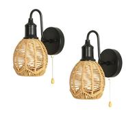 AoLa Lampada in rattan vintage Boho da parete interni, Luci da parete in corda di canapa con interruttore E27 Lampada Boho tessuta mano materiale naturale Decorazione Illuminazione da parete,2 Stück