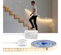 AoLa Striscia LED sensore di movimento, 5m 600 LED dimmerabile con spina, modalità luce fissa modalità notturna attivata dal movimento sensore di luce 4 modalità con timer, bianco caldo 3000K,5M