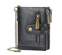aolaso Portafoglio da uomo con catena, in similpelle PU, bifold, da uomo, con doppia cerniera, tasca doppia, anti-furto, colore: nero, Nero, 13 x10 x3cm, Rétro