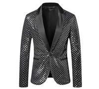 Aoleaky Giacca da Uomo con Paillettes Blu Royal impreziosita da Paillettes Giacca da Uomo con Un Bottone Lucido Scozzese da Smoking Mens Nightclub Prom Costumi di Scena X50 Silver XS