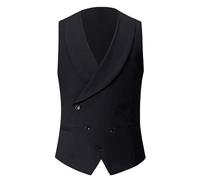 Aoleaky Gilet da Uomo Elegante con Collo a Scialle, Gilet da Smoking Doppiopetto, Abito da Sposa da Lavoro Slim Fit, Gilet Homme Nero Black L