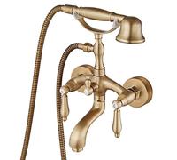 Aolemi, Kit rubinetto per vasca da bagno con bocca di erogazione, montaggio a parete, 2 maniglie a leva, doccetta a mano, in ottone con finitura anticata, per bagno in stile vintage