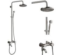 Aolemi - Rubinetto doccia in nichel spazzolato da 20 cm, set miscelatore con beccuccio e doccetta a 3 funzioni per doccia