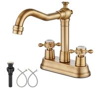 Aolemi Rubinetto per lavabo da bagno in ottone antico 4 pollici Centerset doppia croce maniglie miscelatore per lavabo con scarico pop-up girevole a 360 gradi Vintage Deck Mount Bath Lavatory Vanity