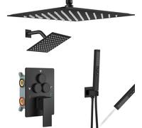 Aolemi Set rubinetto doccia montaggio a soffitto sistema doccia valvola ruvida e kit di finiture doccia 16 e 6 pollici doppio soffione doccia 2 in 1 deviatore a pulsante spray portatile nero opaco