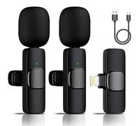 Aolemoa Microfono wireless per iPhone, iPad, microfono lavalier wireless, mini microfono clip-on per registrazione video, live streaming, interviste, Tiktok, Vlog, Podcast, YouTube, confezione da 2